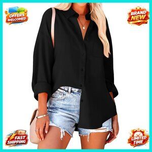 Oversized Button Down Shirt Floral Printed Blouse Drop Shoulder Casual Work Top